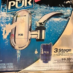 Pur Faucet-Mounted Water Filter in Chrome with Blue Cartridge